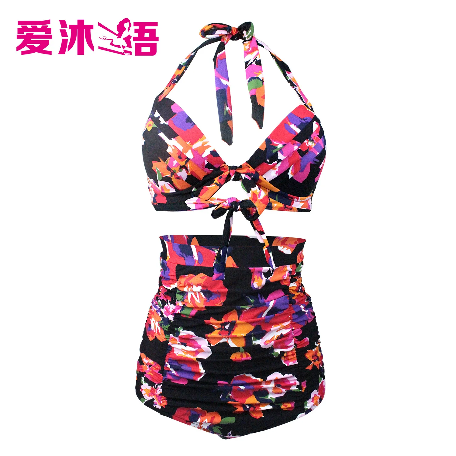 

2019 New Style Omega-Fertilizer Large Size Printed Bikini Camisole-Split Type Triangular Swimwear