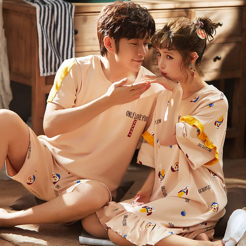 

Cool 2020 summer cotton couple men's pajamas set shorts short-sleeved couple pajamas ladies night casual home service