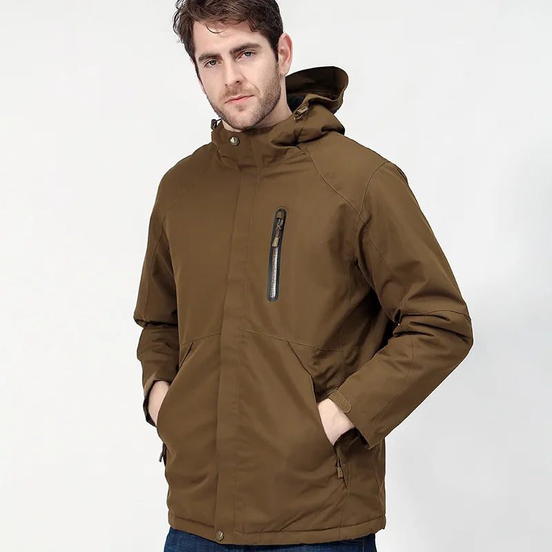 Couples USB Heated Jacket Men Waterproof Jacket Men Down Cotton Hiking Jacket Winter Thermal Plus Size Heated Clothing - Цвет: army green man