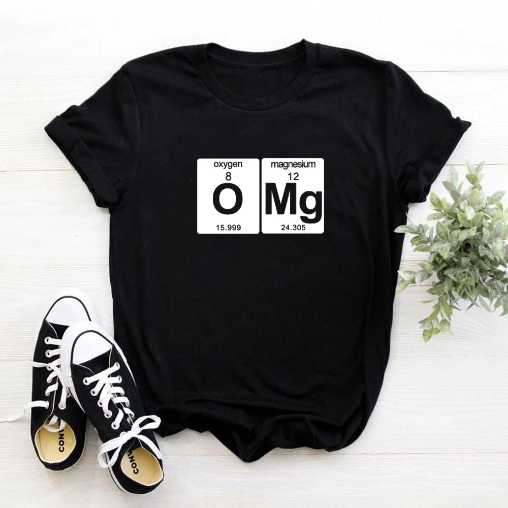 Funny Science cotton T Shirt OMG T Oxygen Magnesium Funny Geek Screen Printed T Shirt Tee Shirt Ladies Women students tops|T-Shirts| - AliExpress