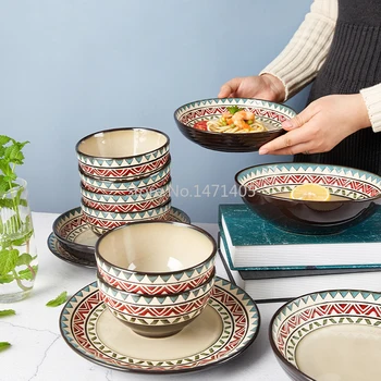 

New Creative Ceramic Rice Bowl Household Single Instant Noodle Bowl Dish Plate Dish Western Tableware Household