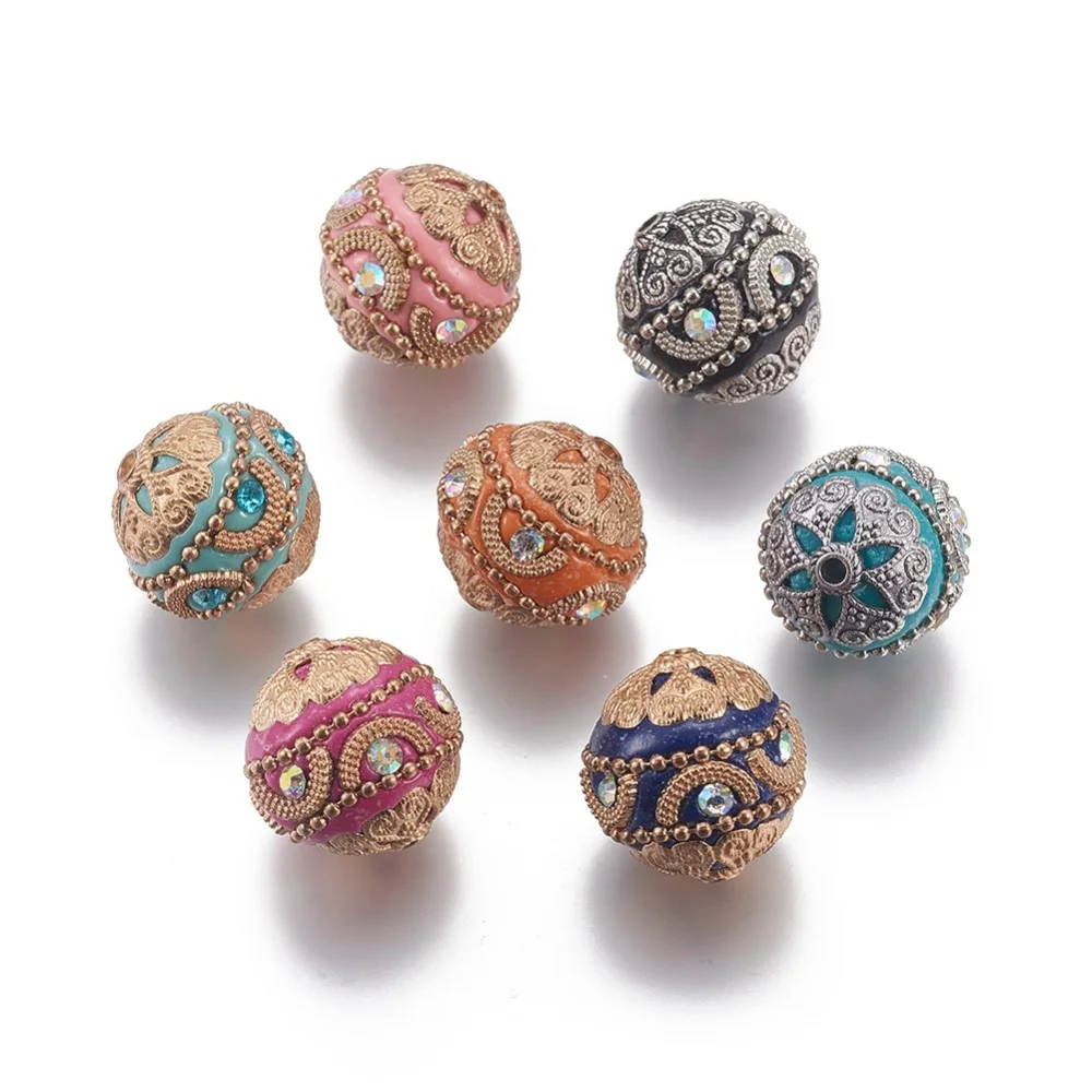 

5 pc Handmade Indonesia Round Beads Mixed Color 17mm 20mm 19.5mm for jewelry making, Hole: 1~3mm,with Alloy Findings accessories