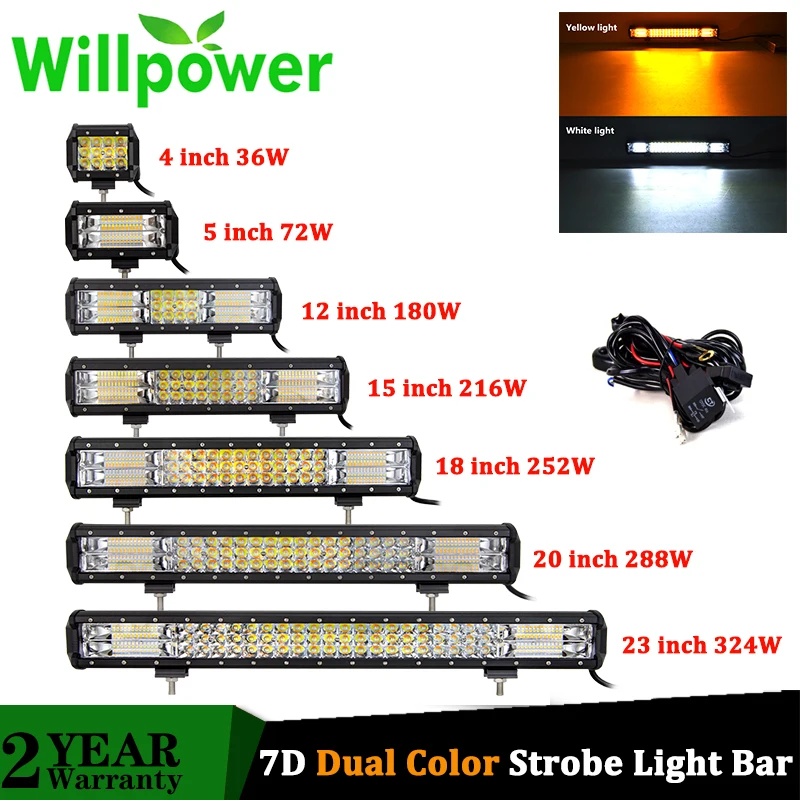 

Willpower 4 5 12 15 17 20 23" inch Tri rows Strobe Flash LED light bar Dual Color 5model 288W 32W offroad 4x4 car light 12V 24V