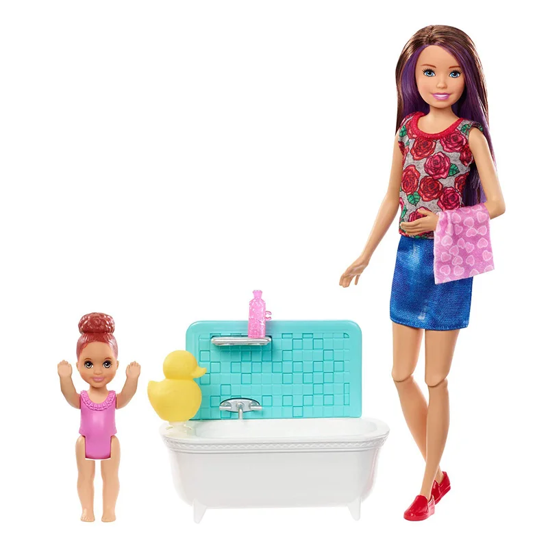 Оригинальная кукла Барби 27 см Шкипер Барби няня вкл Bathtime куклы и игровой набор FXH05 одежда Барби с аксессуарами Рождество