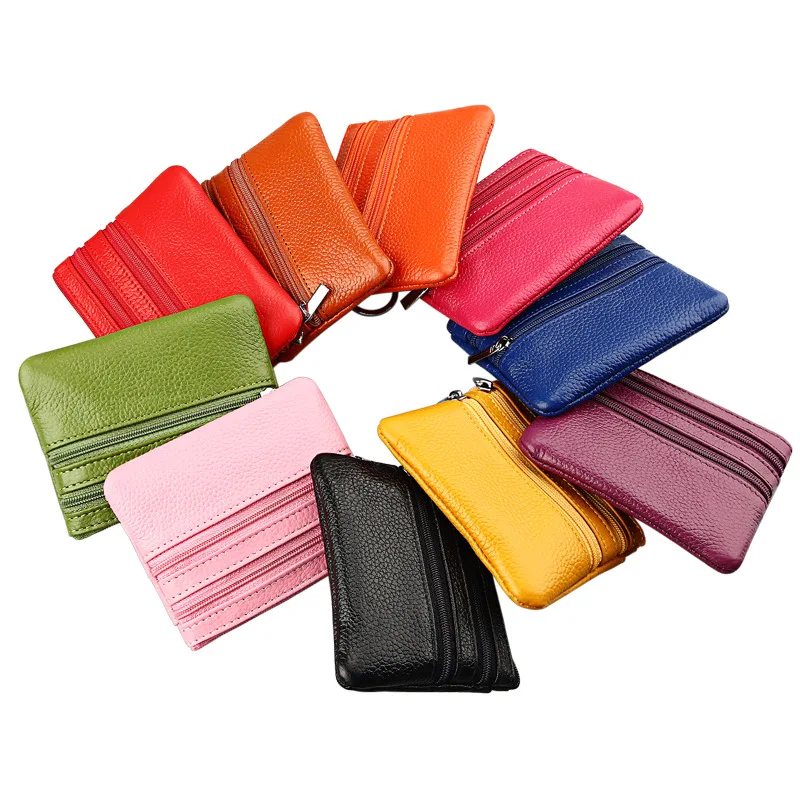 

New Small Fashion Design Genuine Cow Leather Women's Coin Purses Key Wallet Cowhide Women Lady's Mini Clutch Bags Zipper Wallets