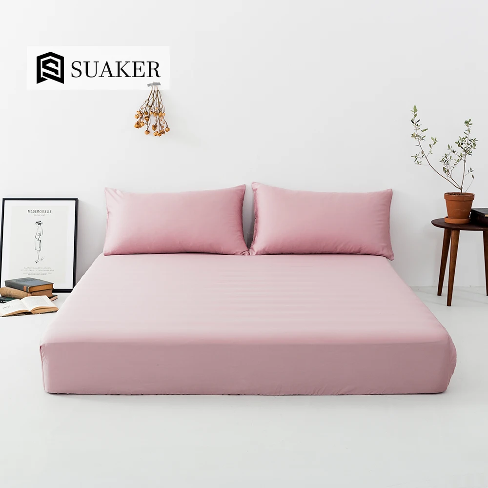 

Suaker Women Luxury Pink 100% Silk Fitted Sheet Top Grade Queen King Bed Sheet With Elastic Pillowcase Best For Beauty Sleep