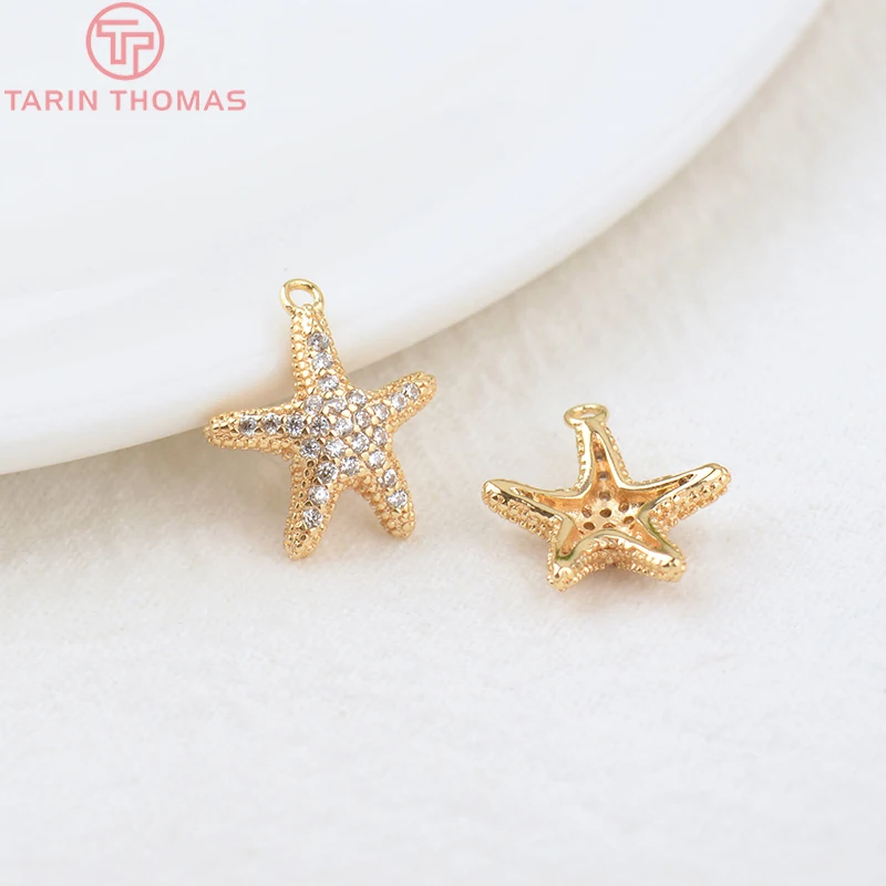 (1424) 4PCS 14x13MM 24K Gold Farbe Messing und Zirkon Seestern Charms Anhänger Hohe Qualität Diy schmuck Erkenntnisse Zubehör – Detail 6