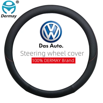 

100% DERMAY Brand Leather Car Steering Wheel Cover for Volkswagen VW Bora Jetta City Jetta Auto interior Accessories