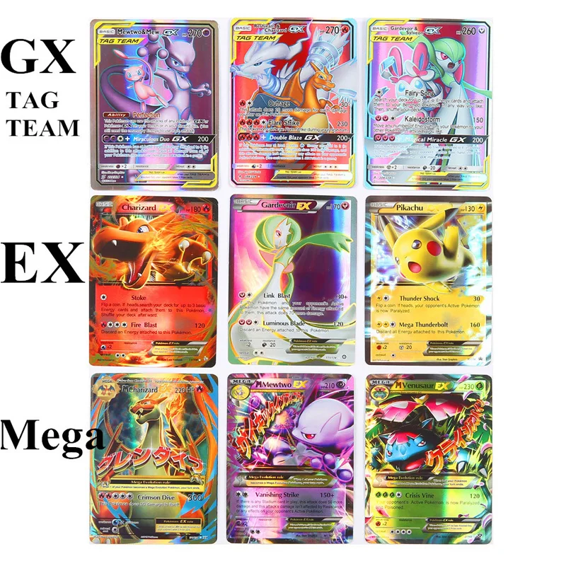 100/200/300 pièces aucune répétition Pokemones Carte GX tag équipe EX Mega shinny Carte jeu bataille Carte Trading enfants jouet