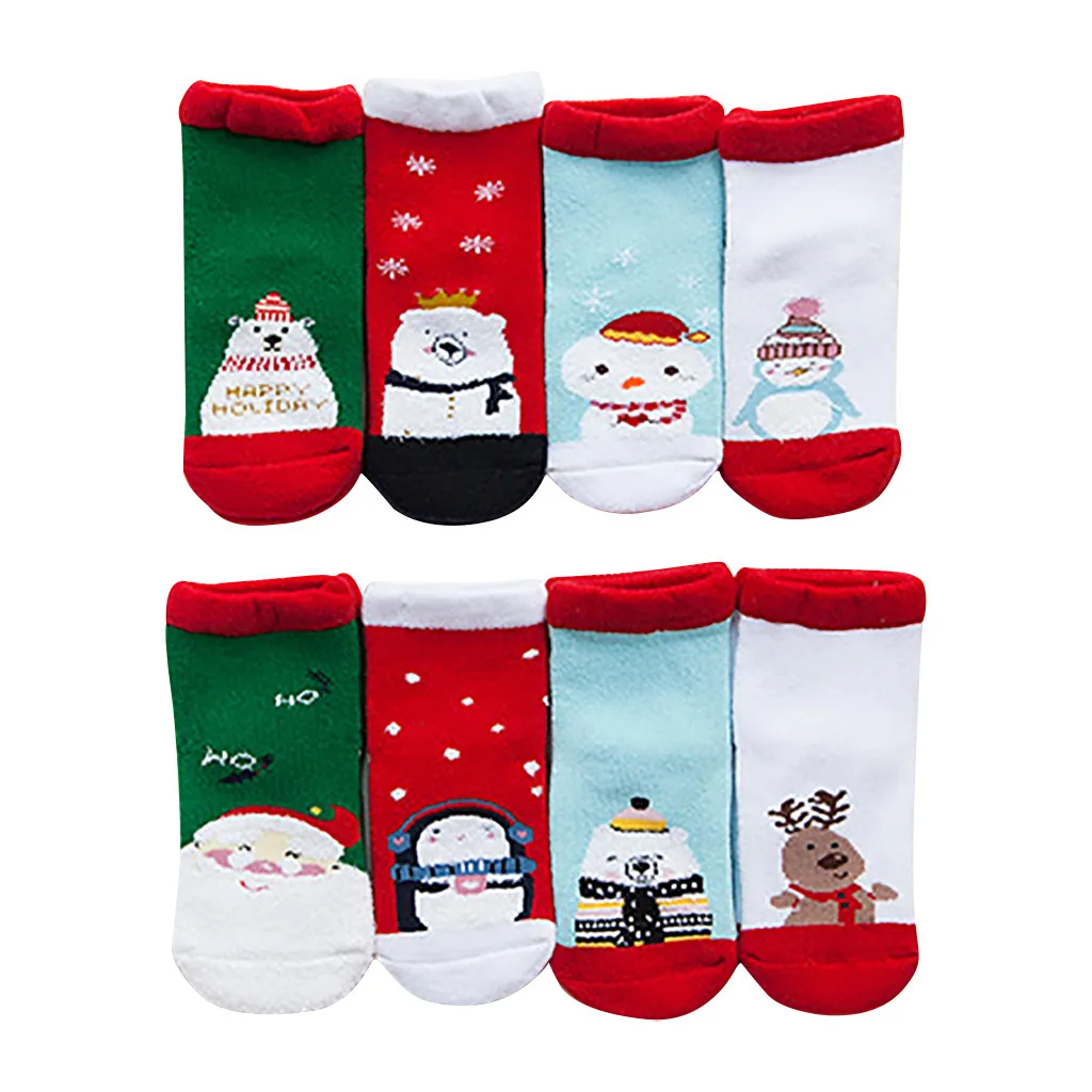 Осень-зима, 4 пары детских носков, милые хлопковые детские рождественские махровые толстые теплые носки, подарки на год