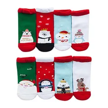Осень-зима, 4 пары детских носков, милые хлопковые детские рождественские махровые толстые теплые носки, подарки на год