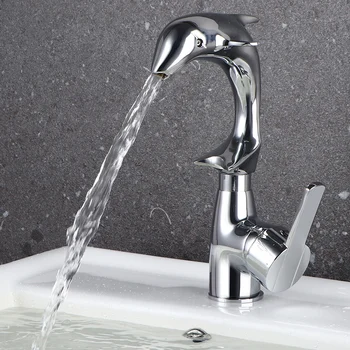 

Bathroom Basin Faucets Hot Cold Mixer TapDeck Mount Waterfall washing faucet chorme brass Dolphin outlet