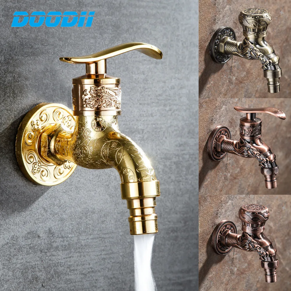 Carved Wall Bottle Tap Bibcock Zinc Alloy Retro Tap Decorative Outdoor Garden Faucet Washing Machine Mop Tap Torneira De Parede