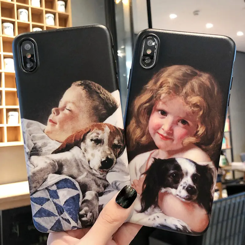 

Moskado Art Oil Painting Phone Case For iPhone 7 8 6 6s Plus X XR XS Max Boy Girl Dog Animals Soft TPU Silicone Back Cover Cases