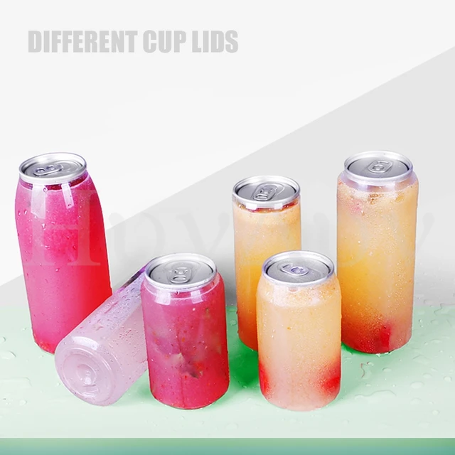10Pc Plastic Cans Beverage Bottles Disposable Sealed Can+Sealing Lids  Container