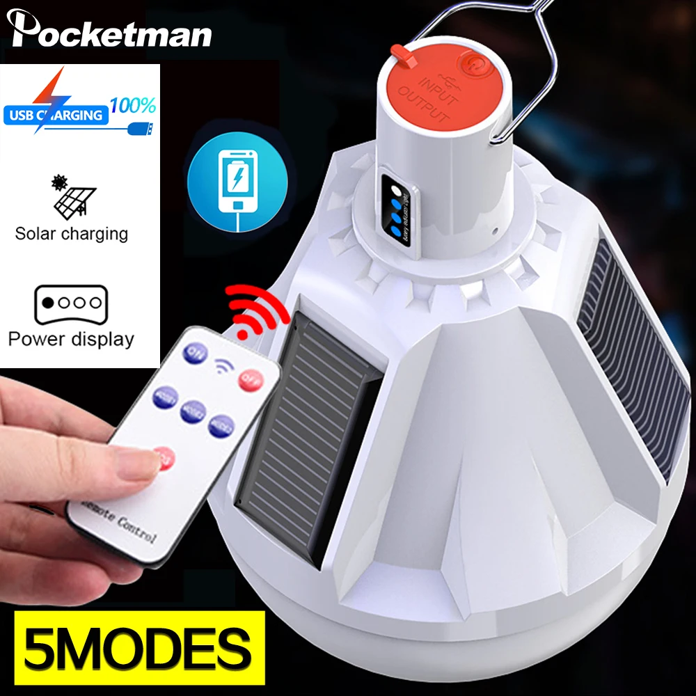 New Three-sided Rechargeable LED Bulb Light Remote Control Solar Rechargeable Lantern Portable Emergency Outdoor Camping Light