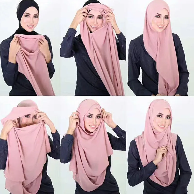 

Muslim HijabsTurbanet Headscarf Fashion Plain Bubble Chiffon Scarf Women's Hijab Wrap Solid Color Shawls Headband