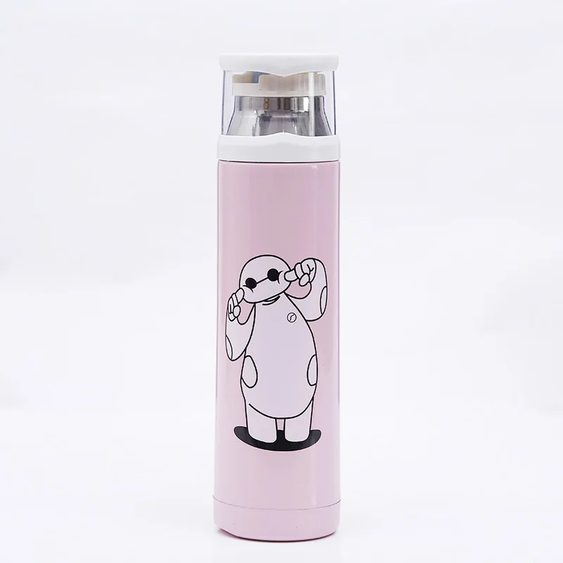 Baymax pink 350/500 мл Термос с двойными стенками из нержавеющей стали для воды, вакуумная Милая мультяшная Термокружка, рождественский подарок для детей - Цвет: Baymax pink