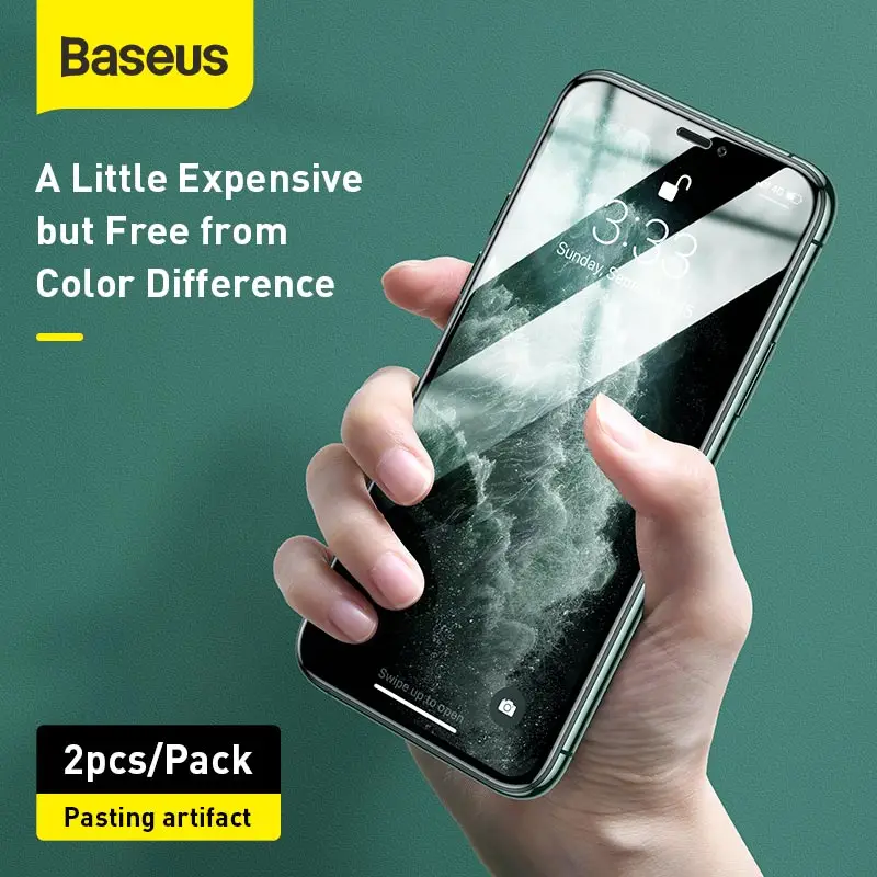 Baseus 0.3mm 2Pcs Full-screen Tempered Glass Green Film For iPX/XS/XR/11 Pro Max 5.8/6.1/6.5inch Curved Surface Eye Protective