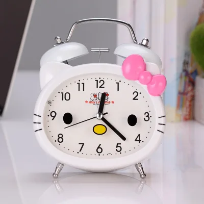 3 дюймов мультфильм рисунок «Hello Kitty» пары Колокольчик металлический немой подсветкой будильник для студента, детская одежда с «hello kitty» Часы с котами - Цвет: 4