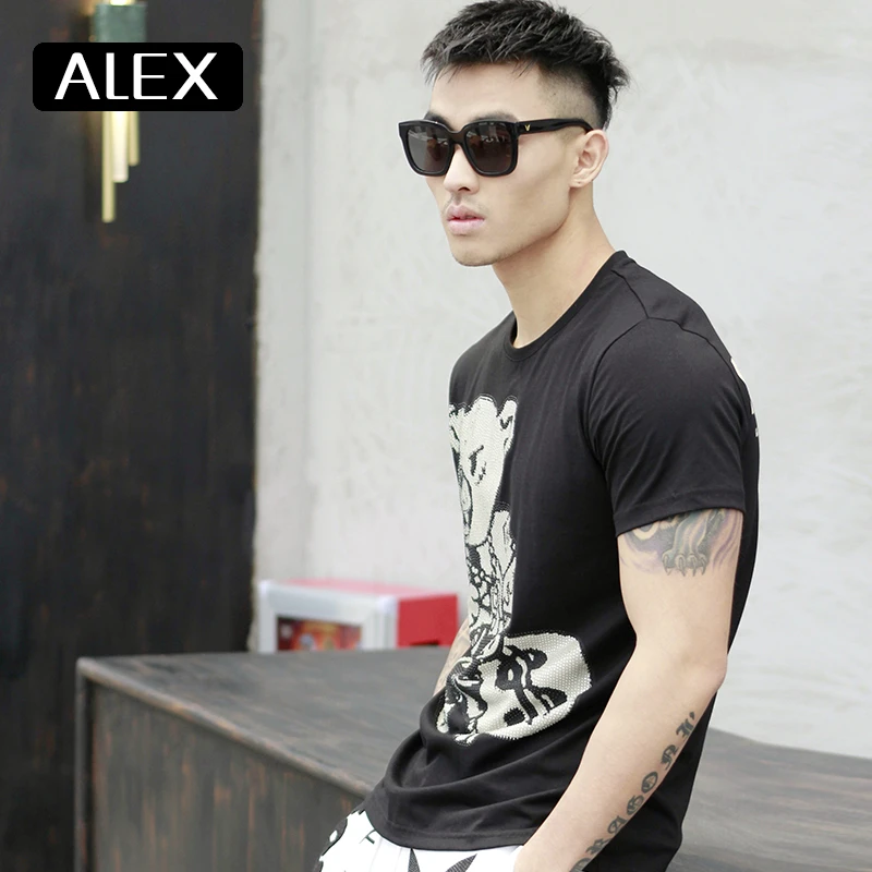Alex Plein Camiseta de dibujos para hombre, ropa de calle 100% algodón con diamantes imitación de oso de peluche, divertida moda de verano, cuello redondo, manga corta|Camisetas| - AliExpress