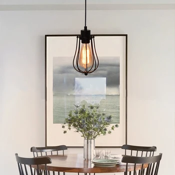 

1pc Retro Metal Pendant Trouble Light Bulbs Wire Cage Ceiling Hanging Lamp Shade
