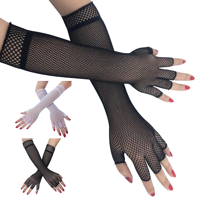 Women Sexy Mesh Gloves Fishnet Elbow Glove Lady Hollow Out Holes  Half-Finger Gloves Disco Dance