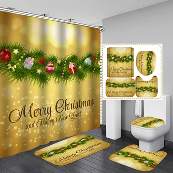 

Shower Curtain, Bathroom Curtains Accessories-Merry Christmas,snowman,Santa Claus,Bells, New Year Festival, Decorations