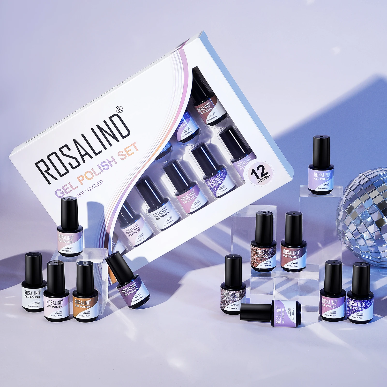 ROSALIND Gel Polish Manicure Set Hybrid Varnish Kit For Nails Semi Permanent Base Top Coat Nail Polish Set With Good Pack 5