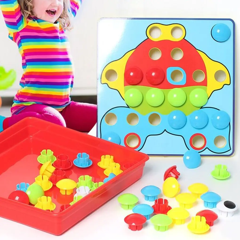 Детские 3D Пазлы игрушки красочные кнопки сборка грибы ногти набор Детская картинка Пазлы доска обучающая игрушка