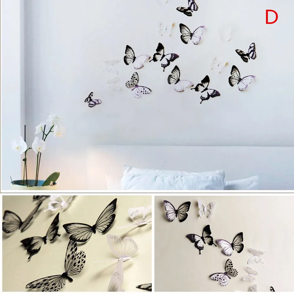 12pcs/set Mirror Wall Stickers Decal Butterflies 3D Mirror Wall Art Home Decors butterfly fridge wall decal on sale Sticker F805