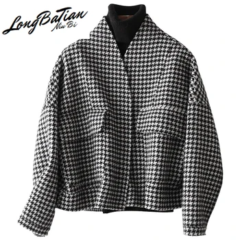 

Winter Women Casual Coat Short 2020 Spring Autumn Female Jacket Plaid Double-side Wool Coats Outerwear 38112 YQ1382