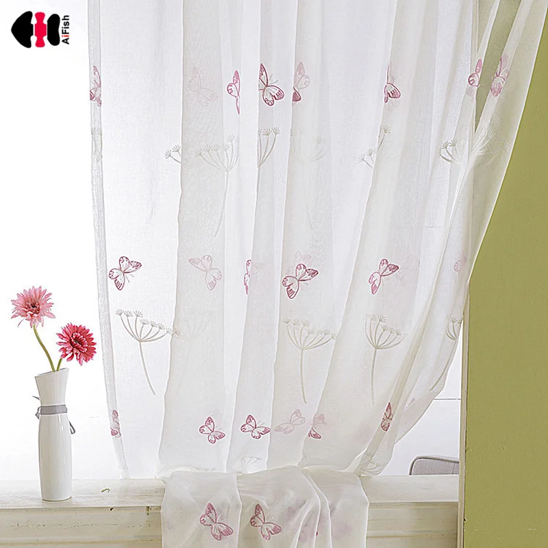 Butterfly Embroidered Voile Curtains Kids Children Bedroom Cartoon