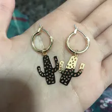 Модные Позолоченные тонкие маленькие серьги-кольца С КАКТУСОМ для женщин и девушек