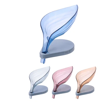 

Leaf Shape Soap Cleaning Sponge Holder Drain Box Soap Drying Stand Rack with Suction Cups