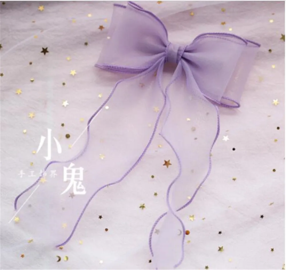 purple hair rope Шифоновая Мягкая Милая заколка в Стиле Лолита с большим бантом, женский головной убор для косплея, аксессуар для волос, боковая заколка B524 - Цвет: purple hair rope