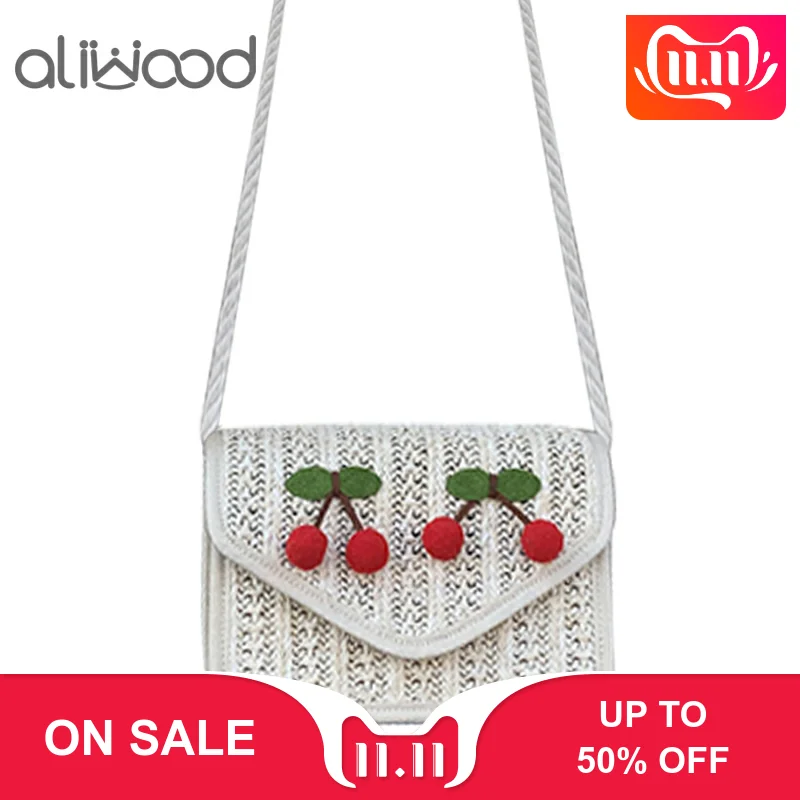 

aliwood Cute Cherry Small Women bag Flap Straw Shoulder Messenger Bags Beach bag Handbags Females Crossbody Bags Bolsas Feminina