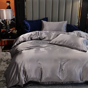 

New Arrival 3pcs Luxury Silk Satin Bed Linen Set For Home Euro Bed Cover Set Quilt Pillowcase Linens Set Cover Set Bedding Duvet