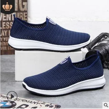 

2020 fashion new men's sports shoes flying woven men's casual net shoes breathable round head flat heel sports lazy shoes