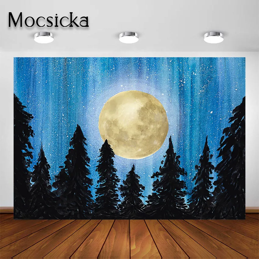 Mocsicka Santa Front Moon Photography Backdrop Forest Christmas Newborn Baby Portrait Background for Photo Studio Photoshoot | Электроника