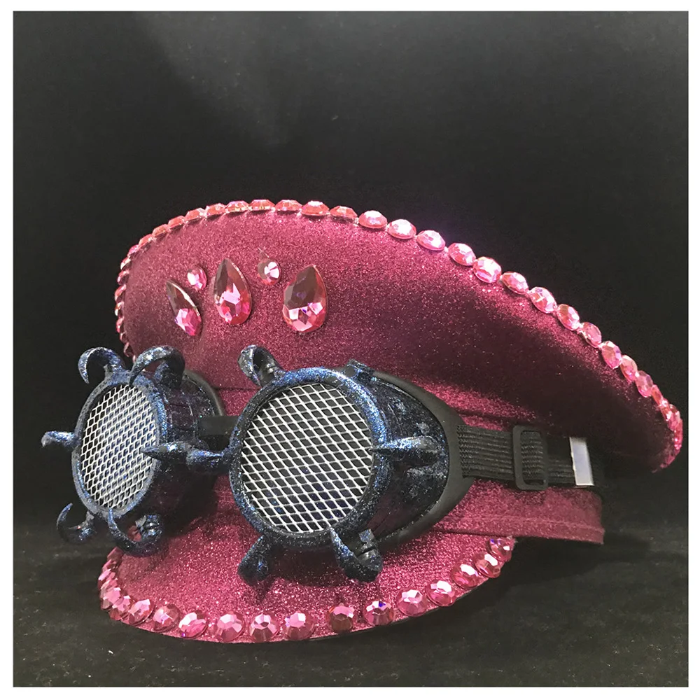 Pink Модный женский розовый шлем полиции с голубыми металлическими классами военная шляпа Детская атласная фуражка капитана шляпа 3 размера - Цвет: Pink
