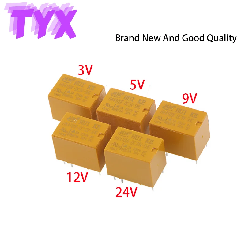 

5Pcs Signal Small Relay HK4100F-DC3V-SHG HK4100F-DC5V-SHG HK4100F-DC12V-SHG HK4100F-DC24V-SHG HK4100F-DC9V-SHG 6Pin 3A 3V 9V 24V
