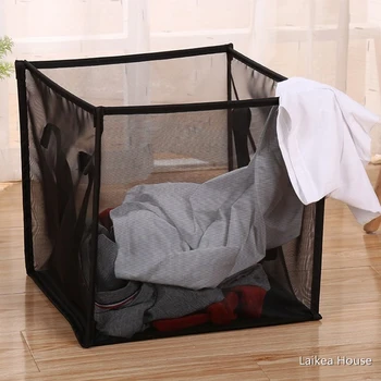 

Strong Mesh Pop-up Laundry Hamper Basket With Durable Handles Solid Bottom High Carbon Steel Frame Folding Flat For Storage