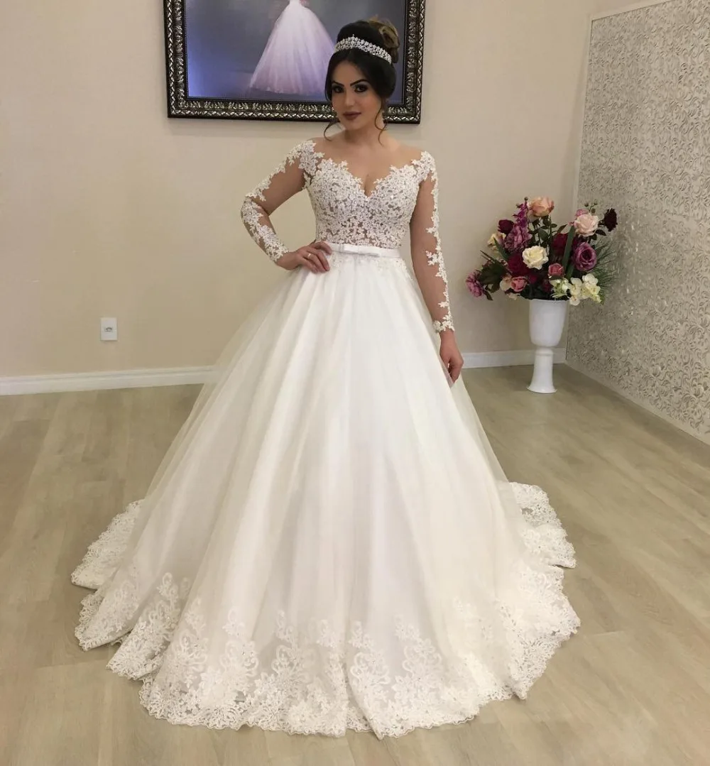 white wedding dress lace long sleeve