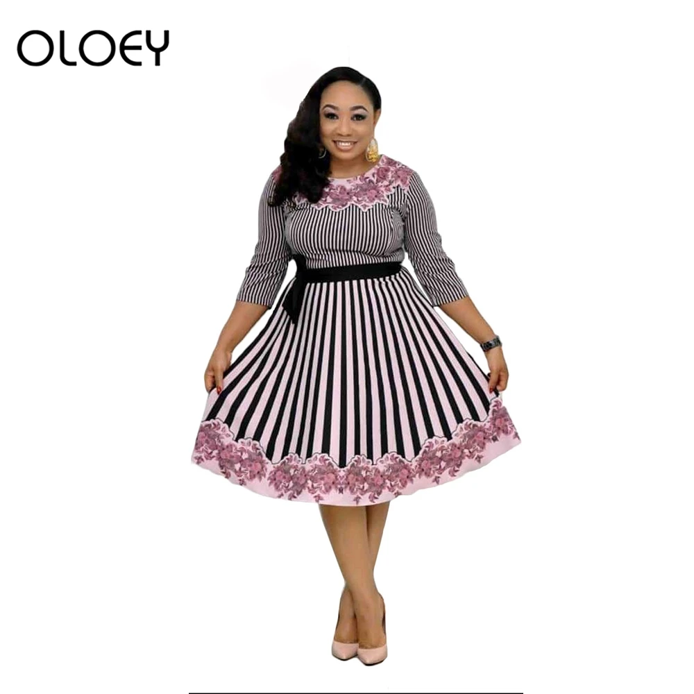 

Vintage midi dress women loose dress African Women clothing Fit and flare dress belt dress striped dress plus size ruffle dress