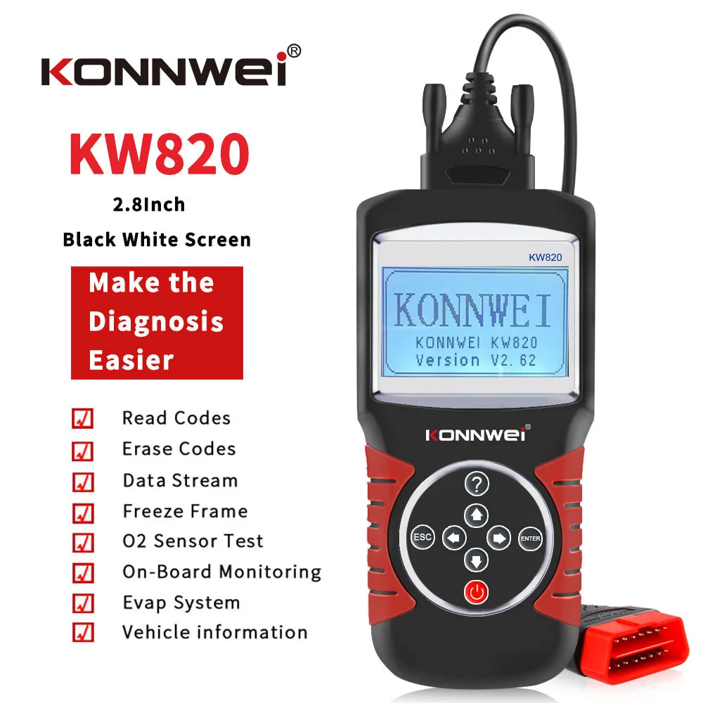 Ручной Автомобильный сканер KONNWEI KW820 OBDII диагностический инструмент