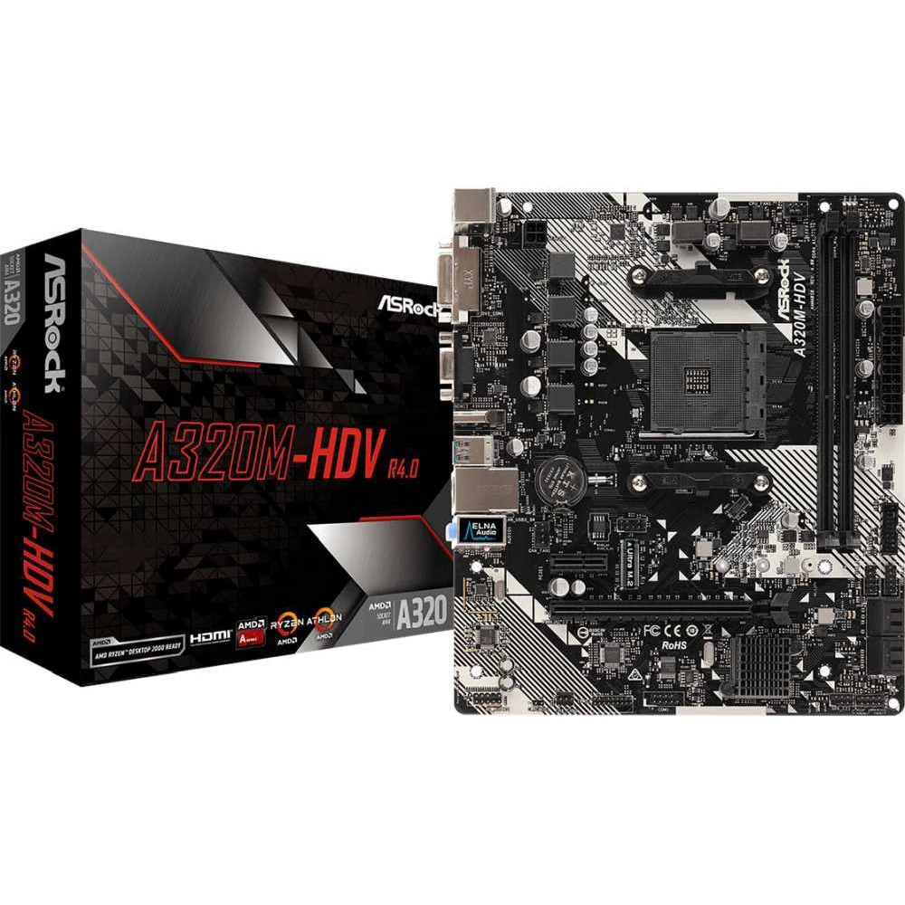 Материнская плата Asrock A320M-HDV R4.0 Soc-AM4 AMD A320 2xDDR4 mATX AC'97 8ch(7,1) GbLAN RAID+ VGA+ D