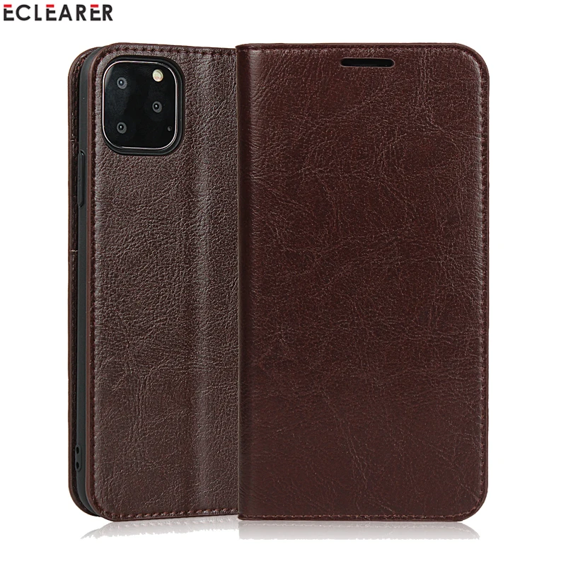 

ECLEARER Wallet Case For iPhone 11 Cover Luxury Genuine Leather Case For iPhone 11/ Pro/ MAX Vintage Card Slots Flip Case Cover