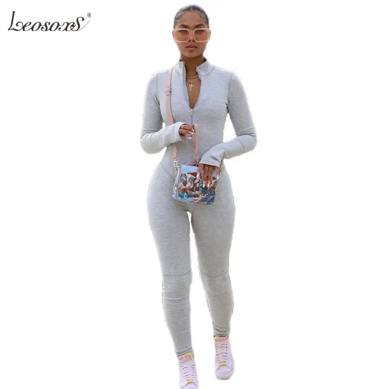 2020 New for Autumn and Winter Fashion Collar Sexy Tight High Waist Movement Jumpsuits Long Sleeves Solid Color Jumpsuit