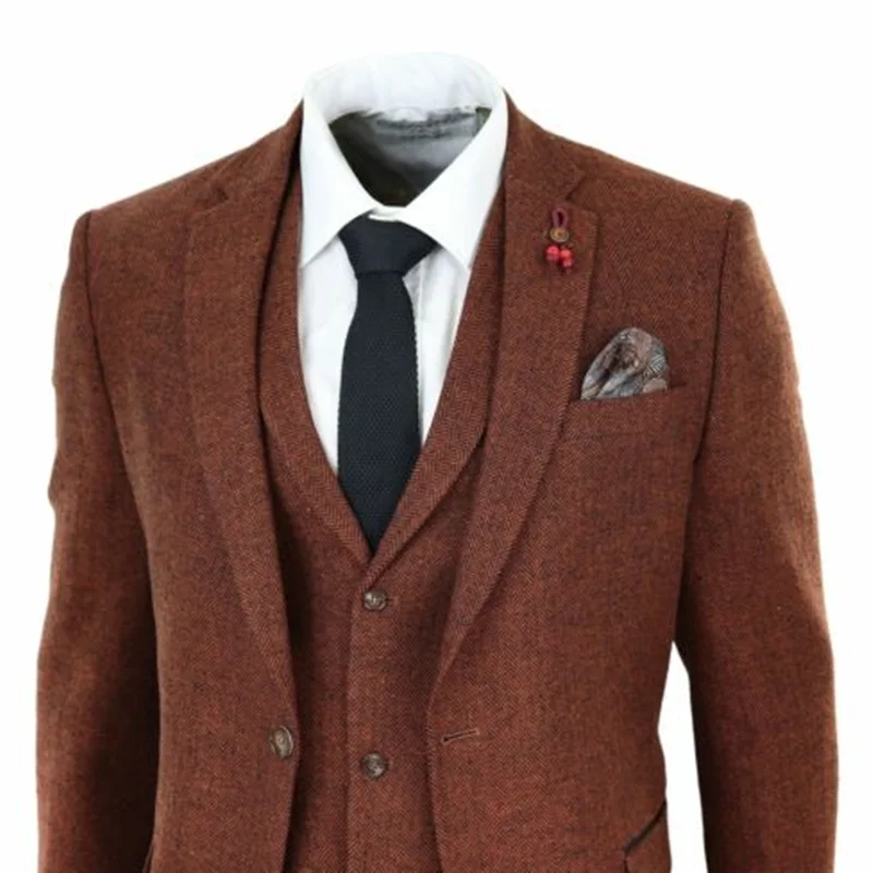 Newset Camel мужские костюмы из смешанной шерсти 3 предмета с зубчатым отворотом Terno Masculino мужской костюм в елочку с двумя пуговицами Slim Fit